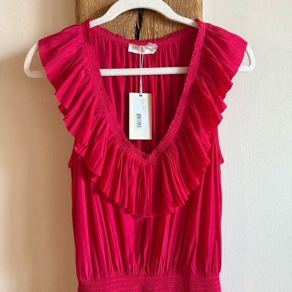 NWT Ramy Brook Ellery Ruffled Sleeveless Mini Dress - Pink Small - Picture 3 of 7